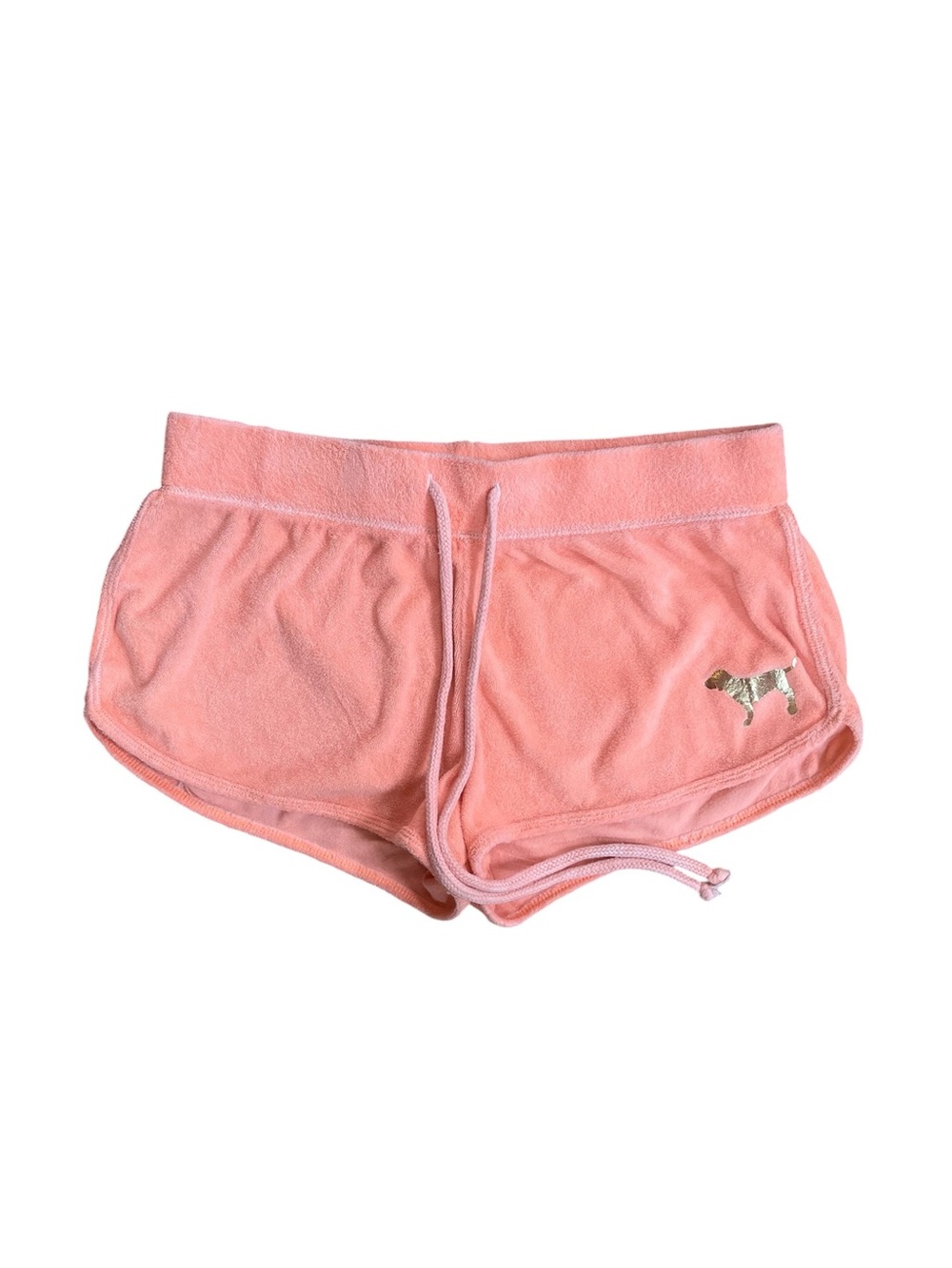 Y2K Vintage PINK Victoria's Secret Orange Terrycloth Gold Dog Mini Micro Shorts